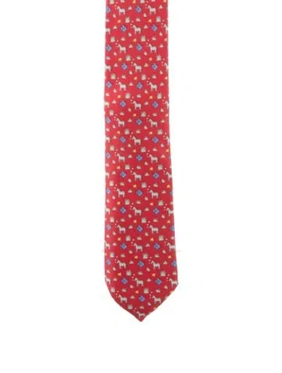 Pre-owned Hermes Silk Patterned Tie In Red
