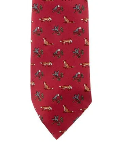 Pre-owned Hermes Silk Patterned Tie In Red