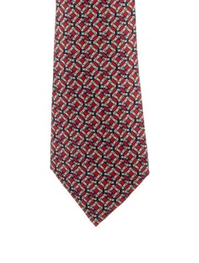 Pre-owned Hermes Silk Patterned Tie In Red