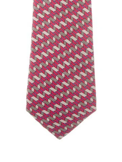 Pre-owned Hermes Silk Patterned Tie In Red
