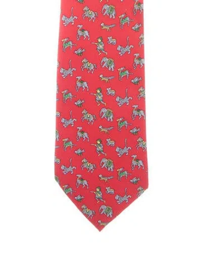 Pre-owned Hermes Silk Patterned Tie In Red