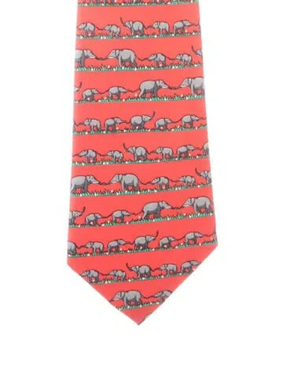 Pre-owned Hermes Silk Patterned Tie In Red