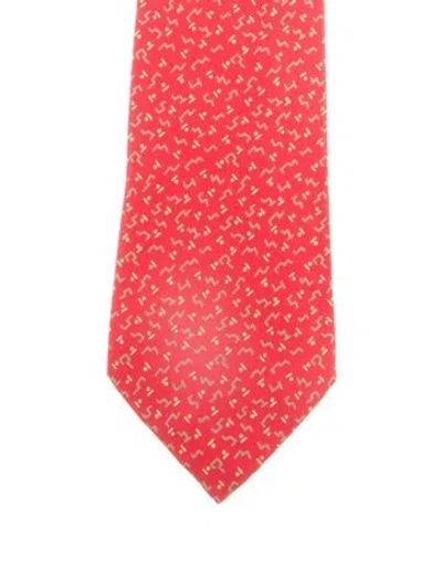 Pre-owned Hermes Silk Patterned Tie In Red