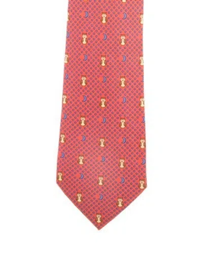 Pre-owned Hermes Silk Patterned  Tie In Red
