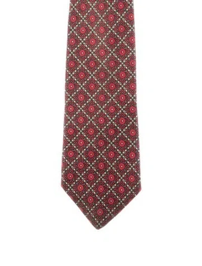 Pre-owned Hermes Silk Patterned Tie In Red
