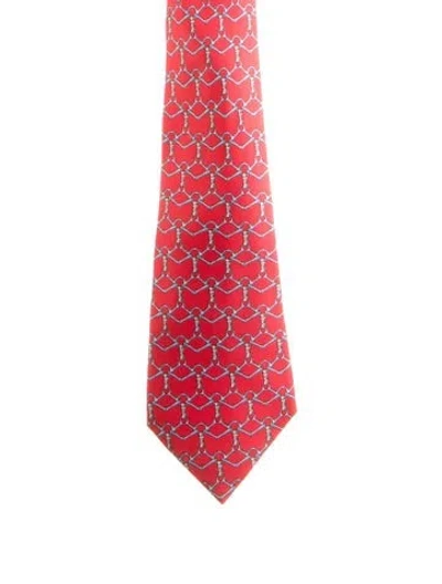 Pre-owned Hermes Silk Patterned Tie In Red