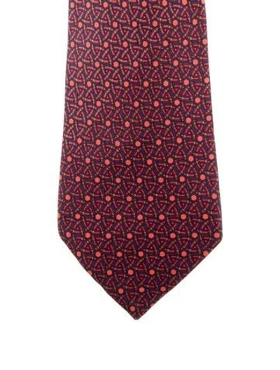 Pre-owned Hermes Silk Patterned Tie In Red
