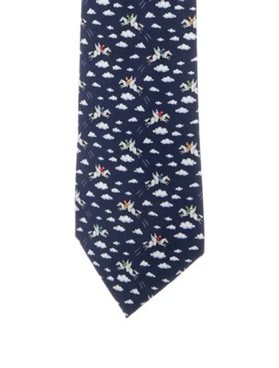Pre-owned Hermes Silk Patterned Tie W/tags In Blue