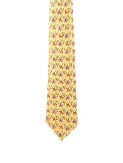 Pre-owned Hermes Silk Patterned Tie In Yellow