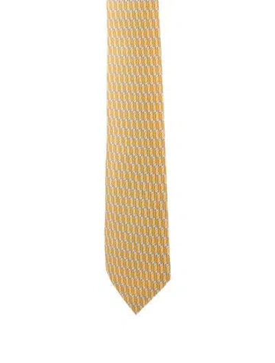 Pre-owned Hermes Silk Patterned Tie In Yellow