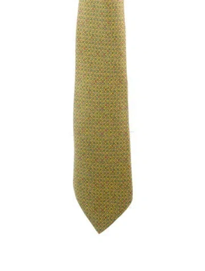 Pre-owned Hermes Silk Patterned Tie In Yellow