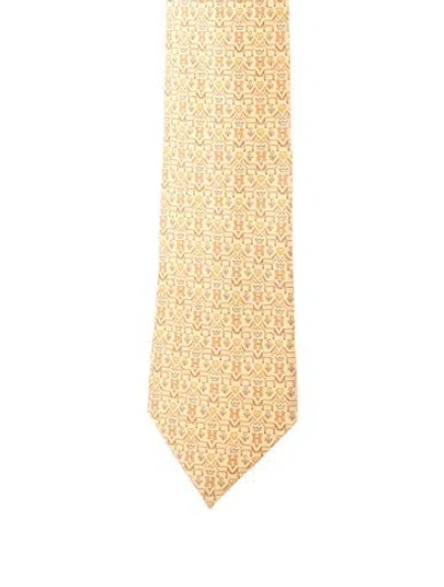 Pre-owned Hermes Silk Patterned Tie In Yellow
