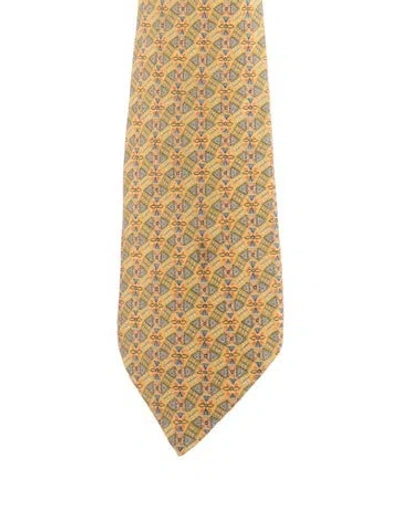 Pre-owned Hermes Silk Patterned Tie In Yellow