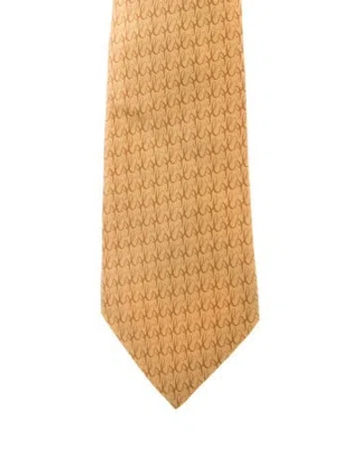 Pre-owned Hermes Silk Patterned Tie In Yellow