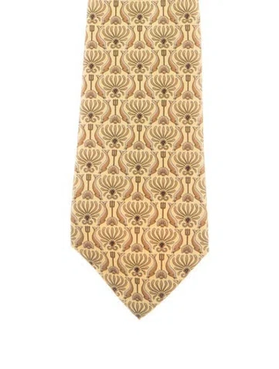 Pre-owned Hermes Silk Patterned Tie In Yellow