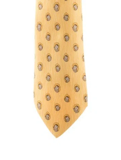 Pre-owned Hermes Silk Patterned Tie In Yellow