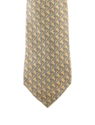 Pre-owned Hermes Silk Patterned Tie In Yellow