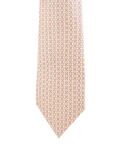 Pre-owned Hermes Silk Patterned Tie. In Yellow