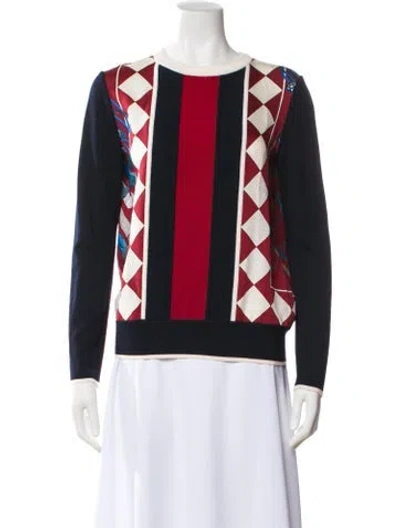 Pre-owned Hermes Silk Patterned Top In Blue