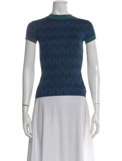 Pre-owned Hermes Silk Patterned Top W/ Tags In Blue