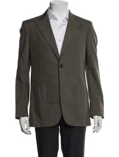 Pre-owned Hermes Silk Plaid Print Blazer In Green