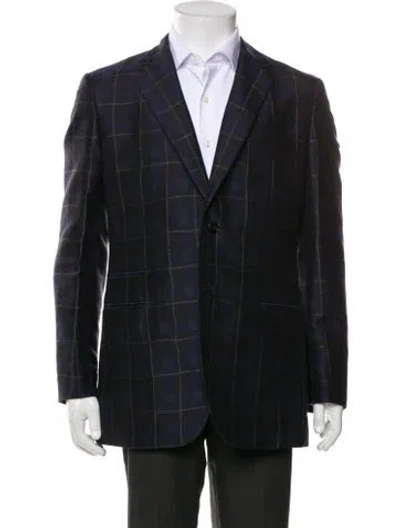 Pre-owned Hermes Silk Plaid Print Peacoat In Blue