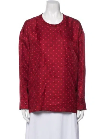 Pre-owned Hermes Silk Polka Dot Print Blouse In Red