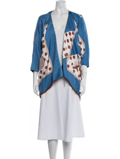 Pre-owned Hermes Silk Polka Dot Print Jacket W/ Tags In Blue