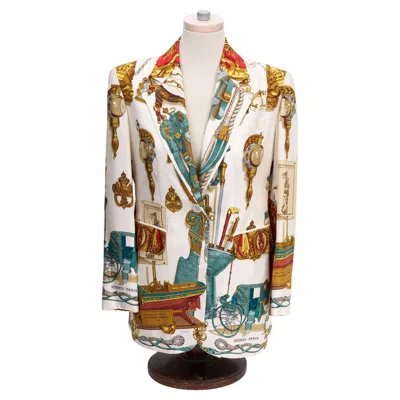 Pre-owned Hermes Hermès Silk Print Blazer Jacket Ledoux In Sand