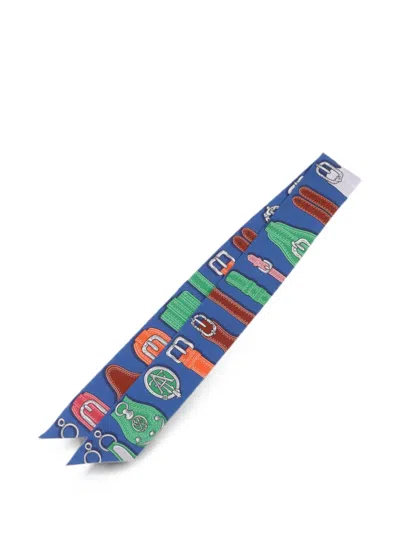Pre-owned Hermes Silk Print Scarf In Blue