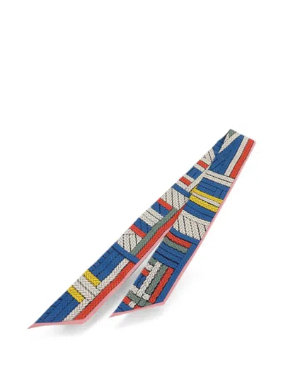 Pre-owned Hermes Silk Print Scarf In Blue