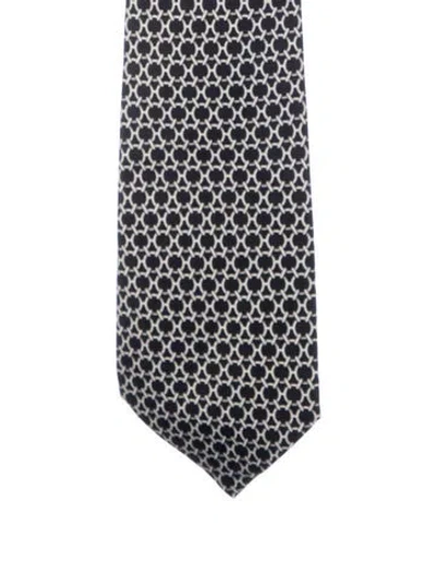Pre-owned Hermes Silk Print Tie In Black