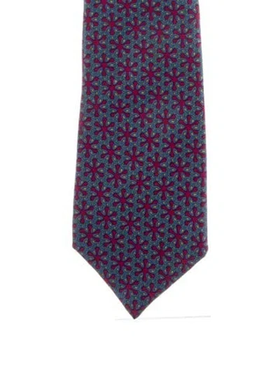 Pre-owned Hermes Silk Print Tie In Blue