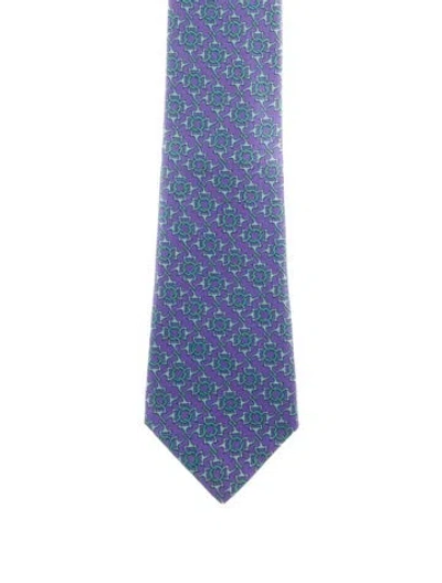 Pre-owned Hermes Silk Print Tie In Blue