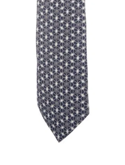 Pre-owned Hermes Silk Print Tie In Blue