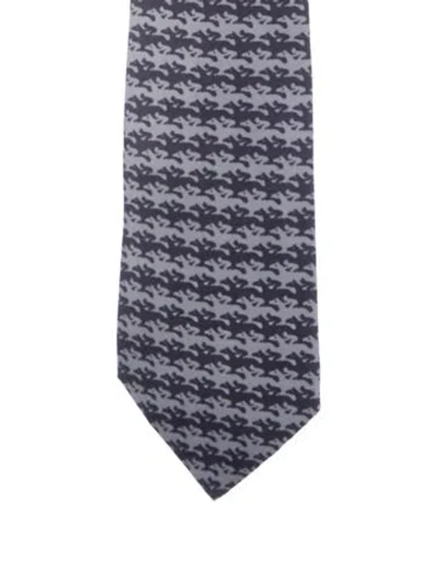 Pre-owned Hermes Silk Print Tie In Blue