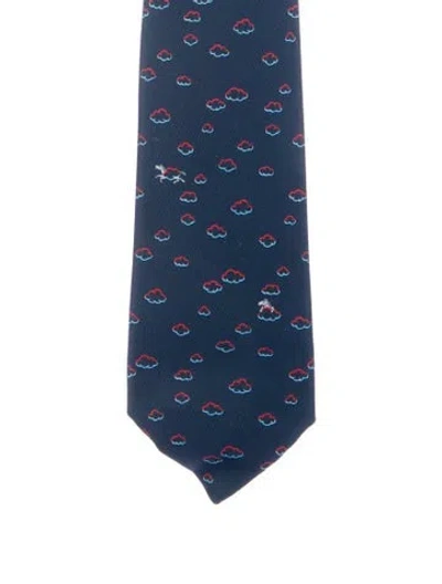 Pre-owned Hermes Silk Print Tie In Blue