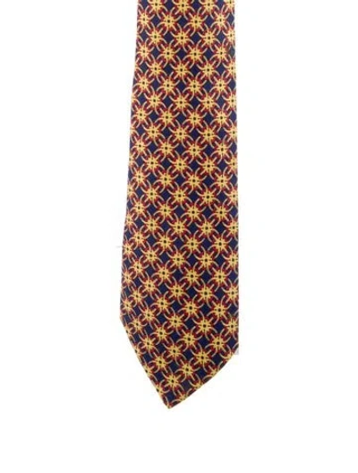Pre-owned Hermes Silk Print Tie In Blue