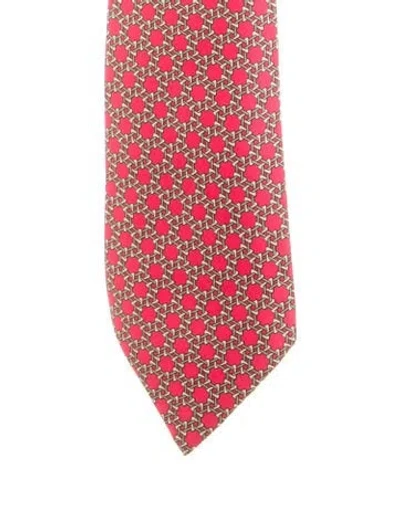 Pre-owned Hermes Silk Print Tie In Red