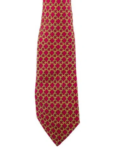 Pre-owned Hermes Silk Print Tie In Red