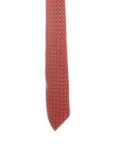Pre-owned Hermes Silk Print Tie In Red