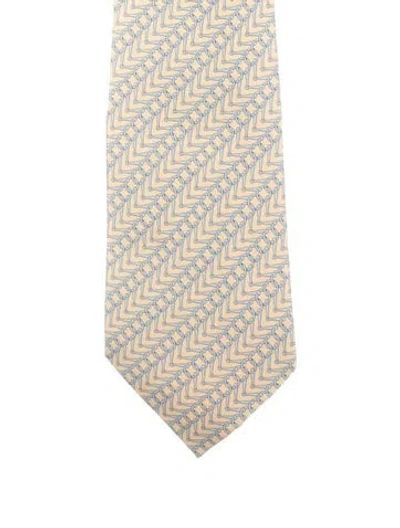 Pre-owned Hermes Silk Print Tie In Yellow