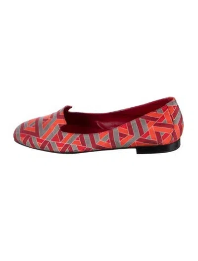 Pre-owned Hermes Silk Printed Ballet Flats In Orange