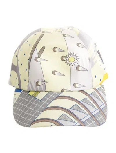 Pre-owned Hermes Silk Printed Baseball Hat In Yellow