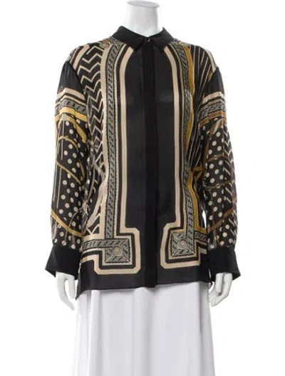 Pre-owned Hermes Silk Printed Blouse In Black