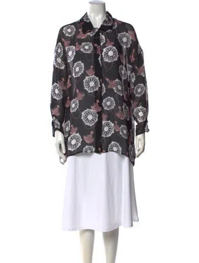 Pre-owned Hermes Silk Printed Blouse In Black