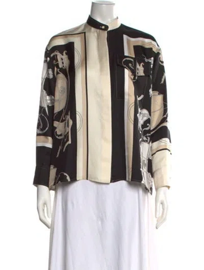 Pre-owned Hermes Silk Printed Blouse In Black