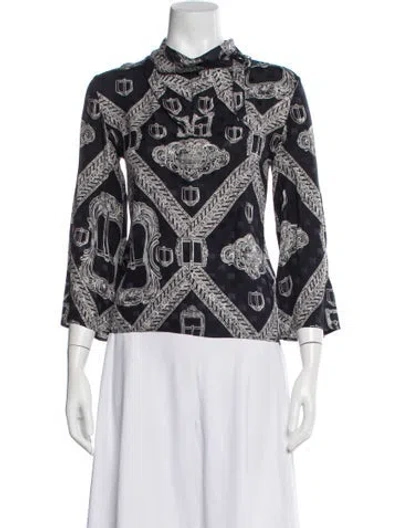 Pre-owned Hermes Silk Printed Blouse In Blue