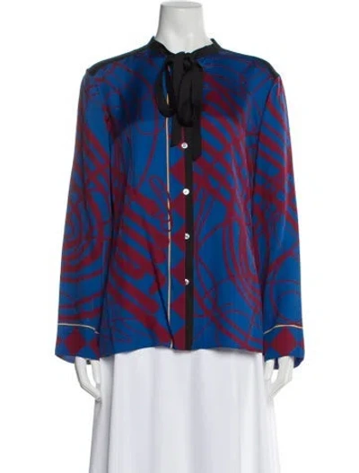 Pre-owned Hermes Silk Printed Blouse In Blue
