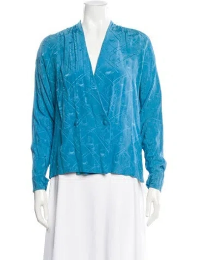 Pre-owned Hermes Silk Printed Blouse In Blue
